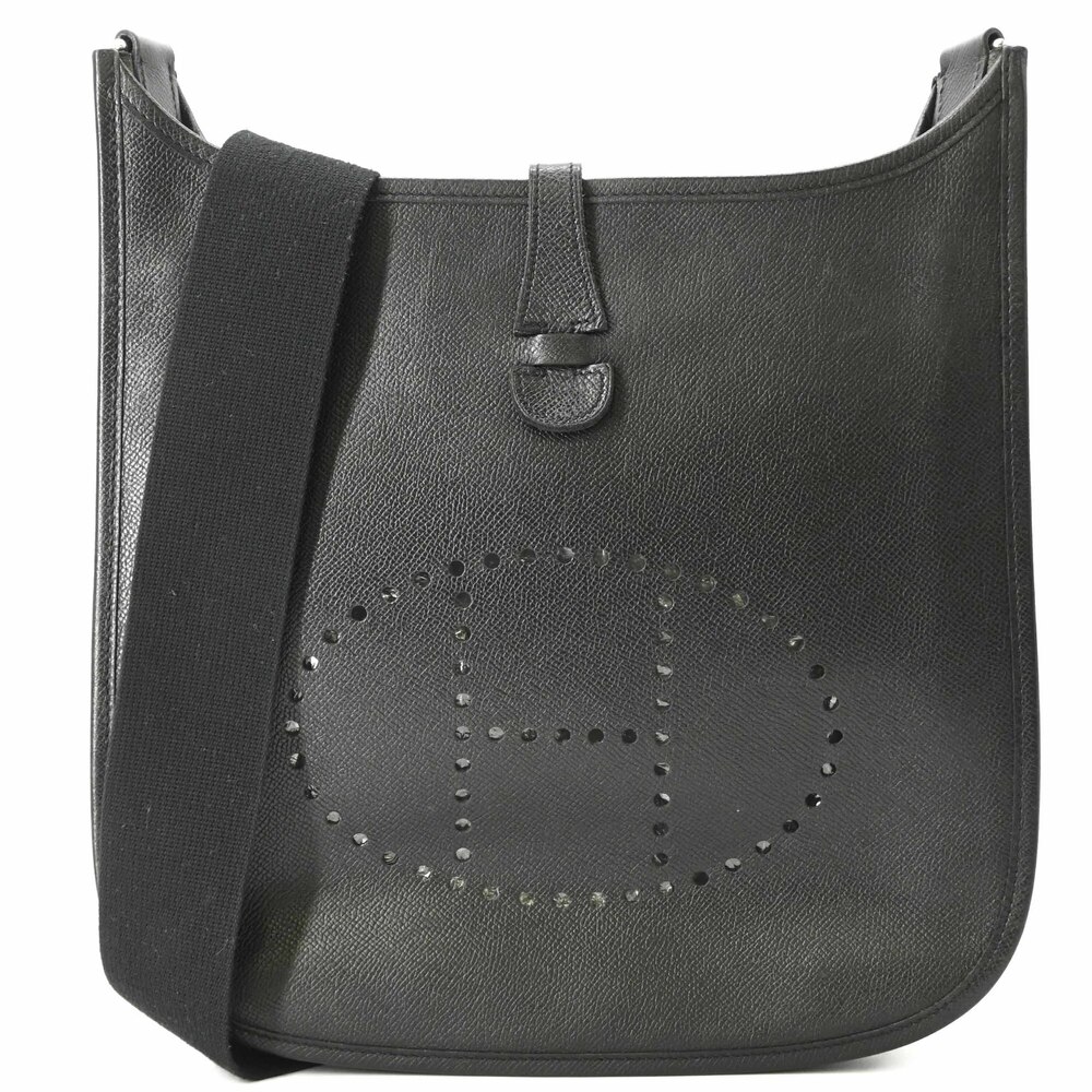 HERMES Evelyne 2PM Shoulder Bag, Leather (Veau Epsom), Black, Women's